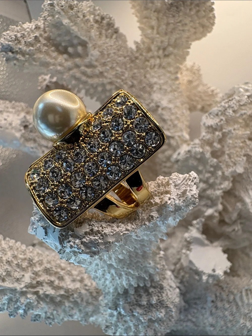 Trina Turk Gold Crystal and Pearl Statement Ring - Women's Jewelry